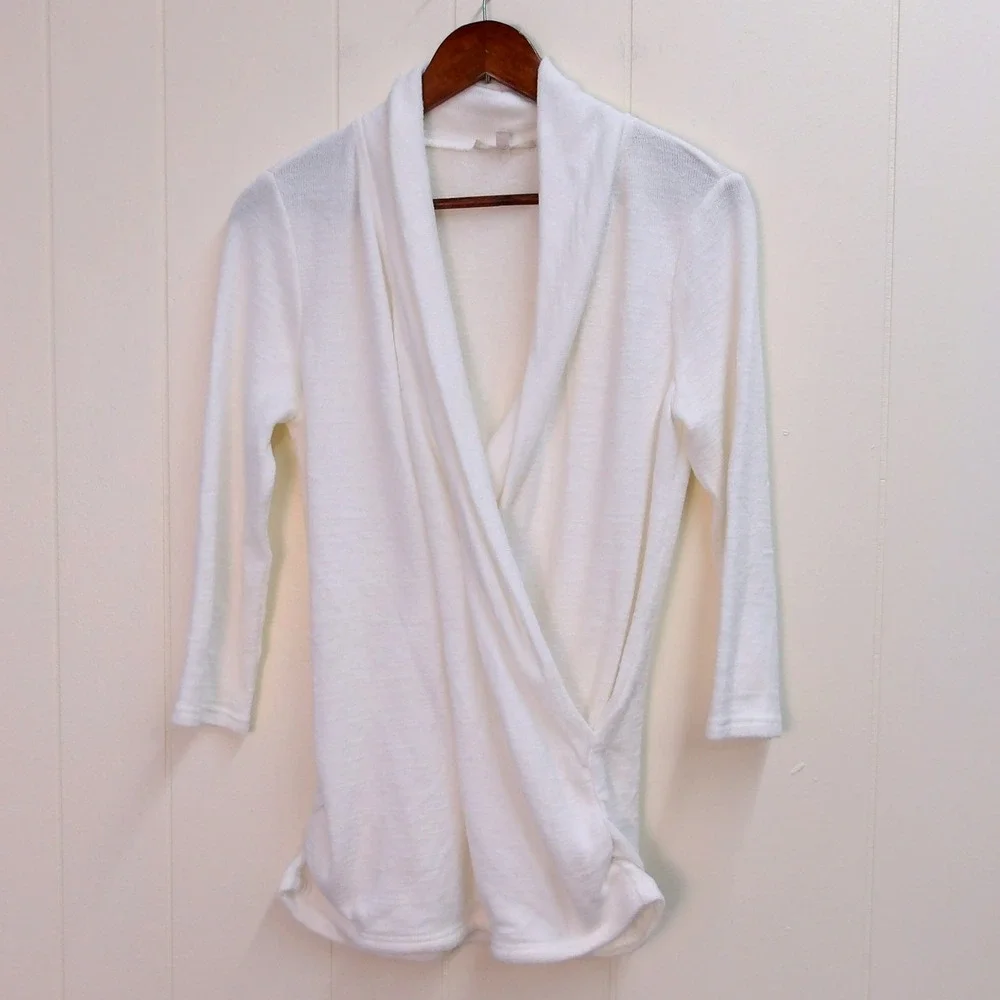 41 Hawthorn White Wrap‎ Front Sweater Top Boho Casual Versatile Size S / #1220